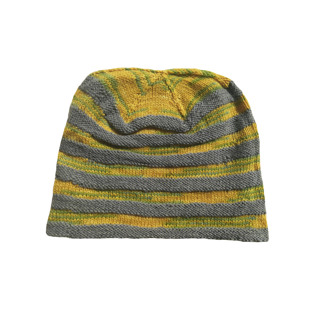 Striped Cap -  Grey and ikat green-yellow